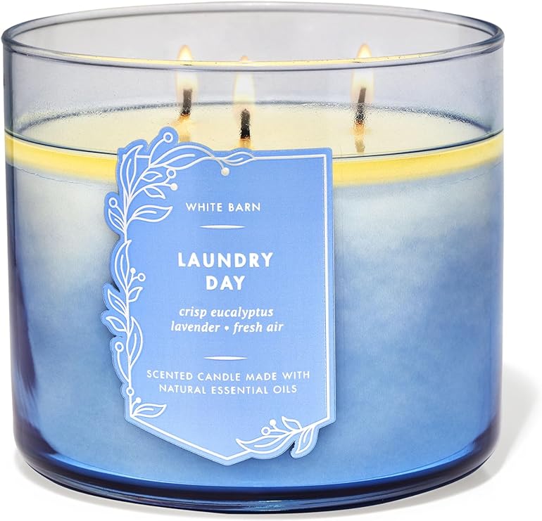 Bath & Body Works, White Barn 3-Wick Candle w/Essential Oils - 14.5 oz - New Core Scents! (Laundry Day)