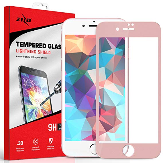 Zizo Full Glass Compatible with iPhone 8 Plus Tempered Glass Screen Protector with Anti Scratch 9H Hardness 0.33mm ThicknessiPhone 7 Plus Rose Gold