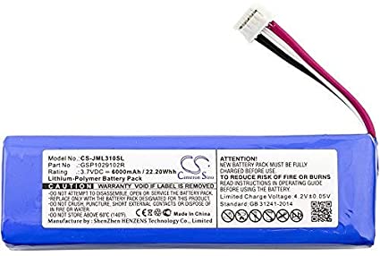 Cameron Sino 6000mAh/22.20Wh Li-Polymer High-Capacity Replacement Batteries for JBL Charge 3(2015), Charge 2 , Charge 2 Plus,P763098, fits JBL GSP1029102R,Charge 2,Charge 3 (2015)