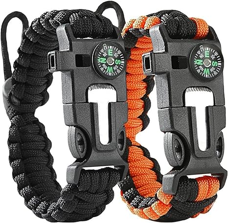 Flintronic Pulseras de Supervivencia al Aire Libre, 2PCS 5 en 1 Paracord Bracelets, Kit Pulsera Paracord Supervivencia, Camuflaje Supervivencia Pulsera para Camping/Actividades al Aire Libre