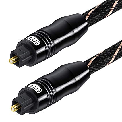 Optical Audio Cable Digital Toslink Cable - [Nylon Braided Jacket,Durable and Flexible] EMK Fiber Optic Cord for Home Theater, Sound bar, TV, PS4, Xbox & More (Black 6Ft/1.8m)