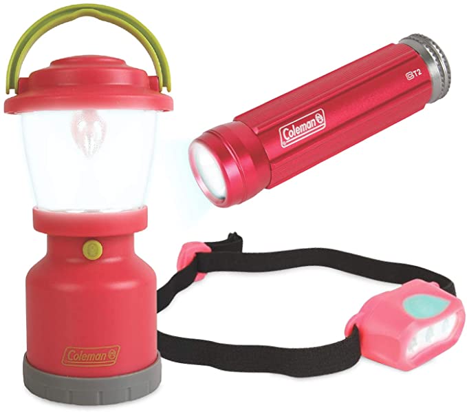 Coleman Kids Adventure Light Set for Kids – Set of 3 – Includes LED Lantern, Headlamp, Flashlight – Battery Powered, an Ideal Gift – Great for Camping Trips and Backyard Sleepovers