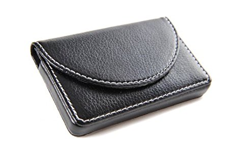 Pindi Black Leather Business Name Card Wallet / Holder with Magnetic Shut (N001-BL US)