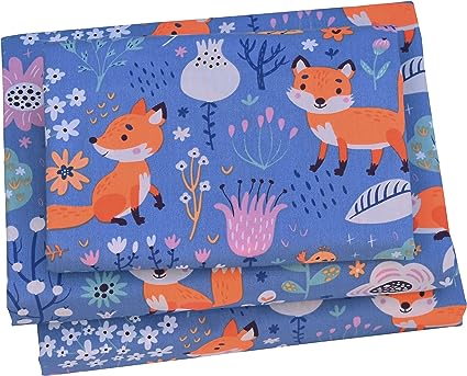 J-pinno Fox Birds Play in Flowers Bloom Tree Forest Twin 100% Cotton 3 Pieces Sheet Set for Kids Girls Children,Flat Sheet + Fitted Sheet + Pillowcase Bedding Decoration Gift Set
