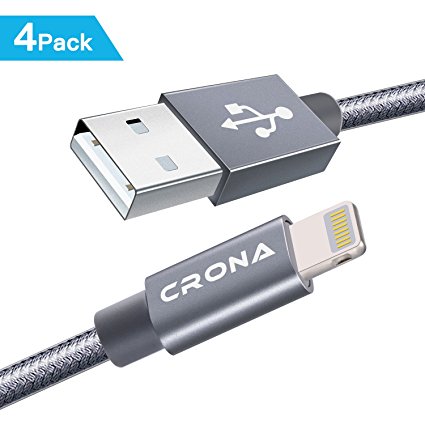 CRONA 4 Pack (1ft 3ft 6ft 6ft) iPhone Cable Nylon Braided 8 Pin Lightning Cable to USB Charging Charger for iPhone 7 7 Plus 6 6s 6 plus 6s plus, iPhone 5 5s 5c,iPad, iPod and More (Gray)