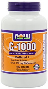 NOW Foods C-1000 Buffered C with 250mg Bioflavonoids Sustained Release 180 Tablets