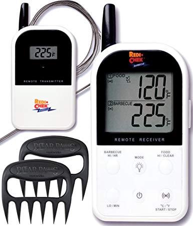 Maverick Redi-Chek ET-732 Wireless Barbecue Grill Smoker Thermometer, White & The Original Bear Paws Shredder Claws Meat Handlers (Bundle)