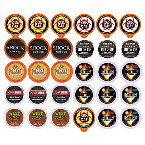 Extra Caffeine Extra Bold Coffee Single Serve Cups For Keurig K Cup Brewers 1.0 and 2.0 Variety Pack Sampler (30 Count)