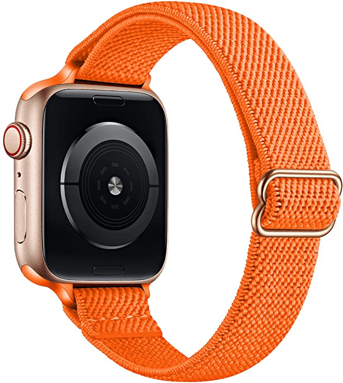 SICCIDEN Slim Stretchy Bands Compatible with Apple Watch Band 41mm 40mm 38mm 45mm 44mm 42mm, Women Elastics Nylon Thin Band Strap for iWatch SE Series 7 6 5 4 3 2 1 (Orange/Rose Gold, 41mm 40mm 38mm)