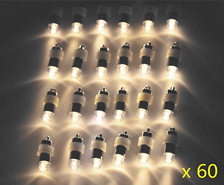 60x Warm White Non-blinking LED Mini Party Lights for Balloons Paper Lanterns Floral Party Decoration, Waterproof and Submersible