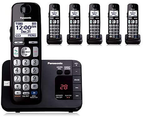 Panasonic KX-TGE236B 1.9GHz DECT 6.0 Plus Technology Range Extender Compatible Digital Answering System Call Block 3-Way Conferencing Cordless Phone- 6 Handsets