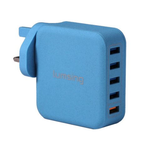 Lumsing 40W 5-Port41 USB Wall Charger with 4 Smart Ports and One Quick Charging Port for Galaxy65292iPhone Sony and other SmartPhonesBlue