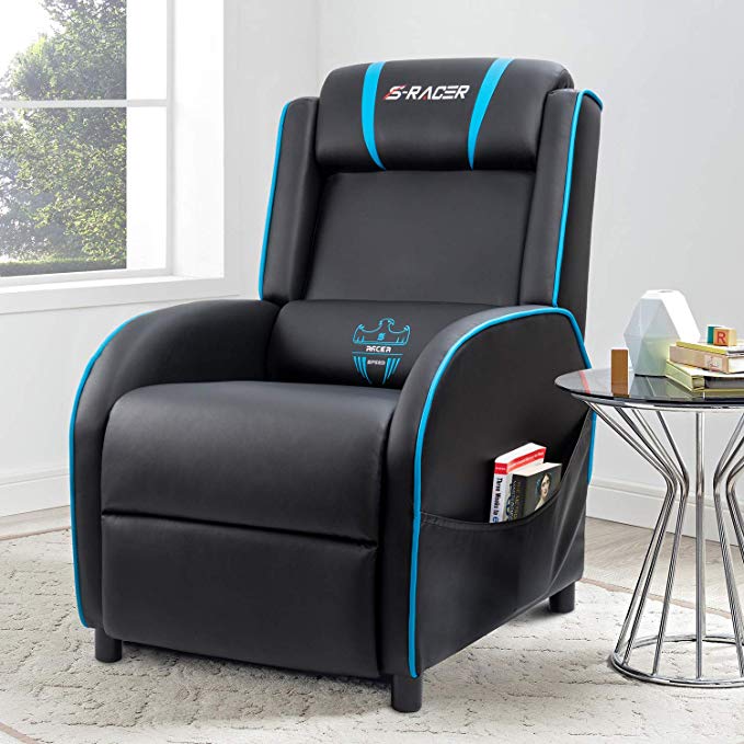 Homall Gaming Recliner Chair Single Living Room Sofa Recliner PU Leather Recliner Seat Home Theater Seating (Blue)