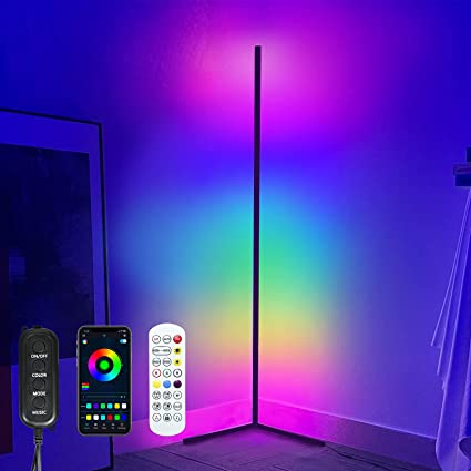 59'' Tall RGB Color Changing Corner Floor Lamp with Remote, Minimalist LED Standing Night Light Stick, Music Sync 3000lm High Bright Design for Living Room Bedroom(1 Pack)
