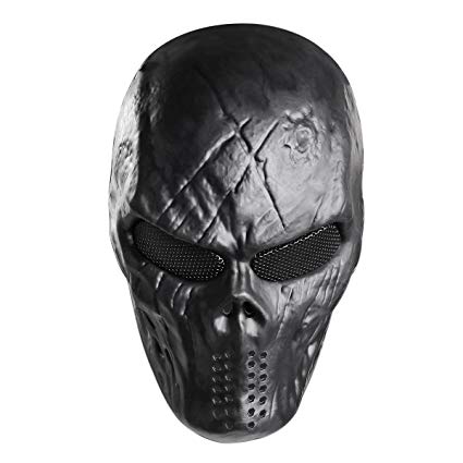 Unomor Halloween Mask Skull Mask Tactical Airsoft Mask with Metal Mesh Eyes Protection - Black