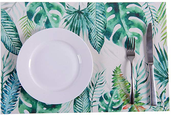 Sunshine Fashion Inc Colour Print Placemats,Placemats,Placemats for Dining Table,Heat-Resistant Placemats, Stain Resistant Washable PVC Table Mats,Kitchen Table mats,Sets of 4 (Monstera Deliciosa)