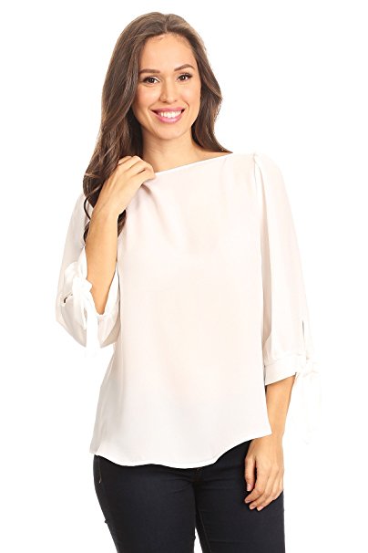Via Jay Basic Casual Relaxed Loose 3/4 Sleeve Blouse Top