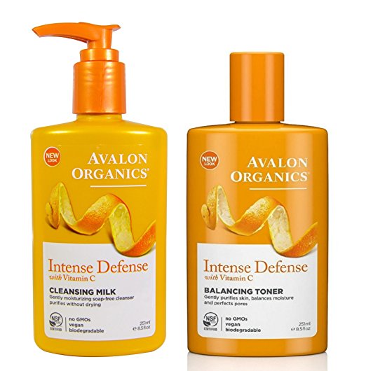 Avalon Organics Intense Defense with Vitamin C Cleansing Milk, 8.5 oz.   Balancing Facial Toner, 8.5 oz.