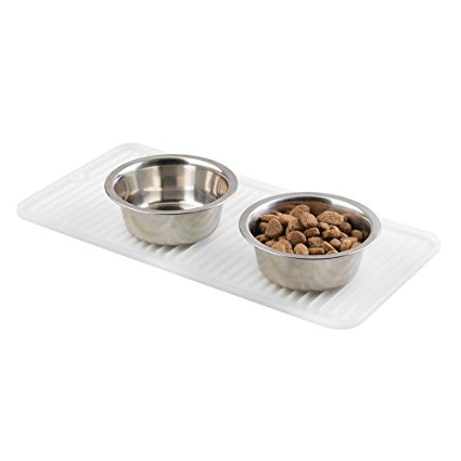 mDesign Silicone Pet Food & Water Bowl Feeding Mat for Dogs - 16" x 8", Small, Clear