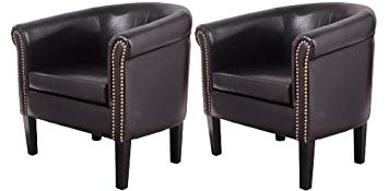 HOMCOM Nailhead Faux Leather Tub/Barrel Club Arm Chair - Black - 2 Pack