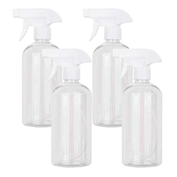 Plastic Spray Bottles 16.9 oz Empty Spray Bottles Clear Refillable Container for Water, Essential Oils, Hair, Cleaning Products, Adjustable Head Sprayer and Stream (4 Pack/500ml)