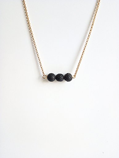 Lava Stone Bead Essential Oil Diffuser Necklace,3 Lava Ball Essential Pendant Aromatherapy Jewelry With Stylish Golden 15.7" O Chain