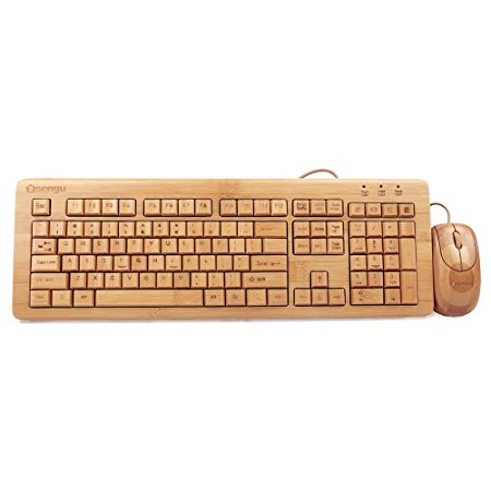 Sengu SG-KU308-N MU1055-N 2.4GHz Full Bamboo Handmade Wired Multimedia Keyboard and Mouse Combo(3 Key Pads)