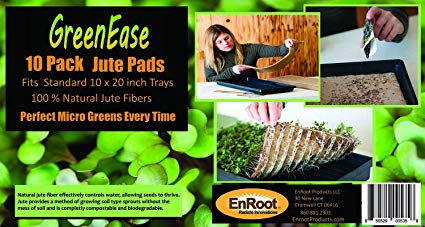 GreenEase Jute Microgreens Hydroponic Grow Pads - 10 Pack, Fits 10x20 standard nursery tray. Grow nutritious Organic Microgreens, Wheat grass, Plant and Seed germination. Organic Use Certified.