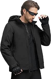 FREE SOLDIER Men's Softshell Hiking Jacket Waterproof Hooded Tactical Hunting Jacket