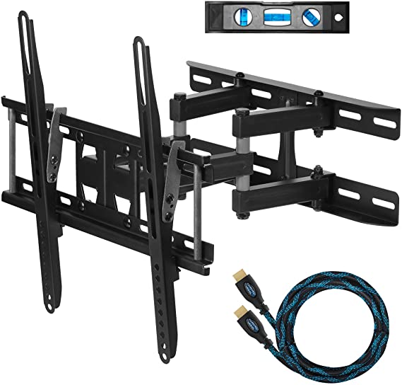 Cheetah Mounts Dual Articulating Arm TV Wall Mount Bracket for 20-65” TVs up to VESA 400 and 115lbs, Mounts on Studs up to 16” and Includes a Twisted Veins 10’ HDMI Cable & 6” 3-Axis Magnetic Bubble
