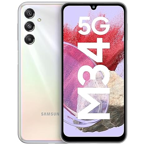 SAMSUNG Galaxy M34 5G (6GB,128GB)|120Hz sAMOLED Display|50MP Triple No Shake Cam|6000 mAh Battery|12GB RAM with RAM |Android 13|Without Charger (Prism Silver)