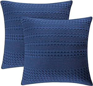 PHF 100% Cotton Waffle Weave Throw Pillow Covers 24" x 24", 2 Pack Square Covers Shell for Elegant Home Decorative, No Insert, Cushion Covers for Bed Couch Sofa, Bright Navy Blue