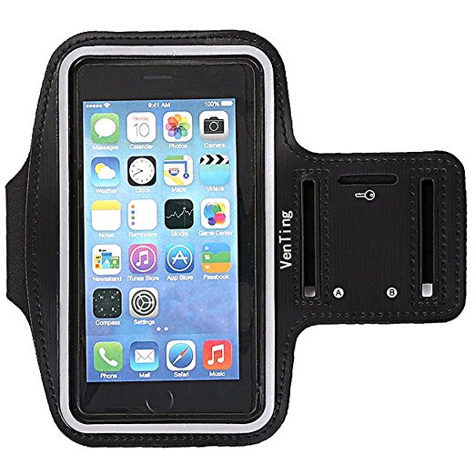 Sports Running Armband With Key Holder For IPhone 7 / 6 / 6S Plus ( 5.5 - Inch ) , Samsung Galaxy S7 / S6 / S5 , Note 7 / 5 / 4 , Google Nexus 6P , Water Resistant , Free Extension Band , Black