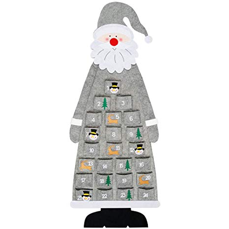 D-FantiX Christmas Advent Calendar 2019 Wall Hanging Santa Felt Advent Calendar with Pockets 24 Days Xmas Countdown Calendar Christmas Decorations