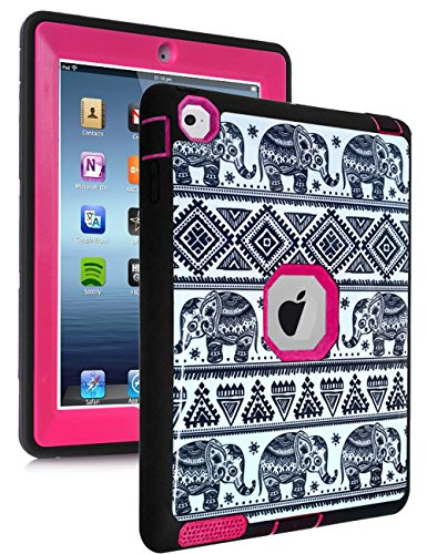 TOPSKY iPad 2 Case,iPad 4 Case,[Kid Proof] Thailand Elephant Tribe Pattern Shock-Absorption/High Impact Resistant Hybrid Durable Armor Defender Case For iPad 2/3/4 (Only For 9.7 inch iPad) , Pink