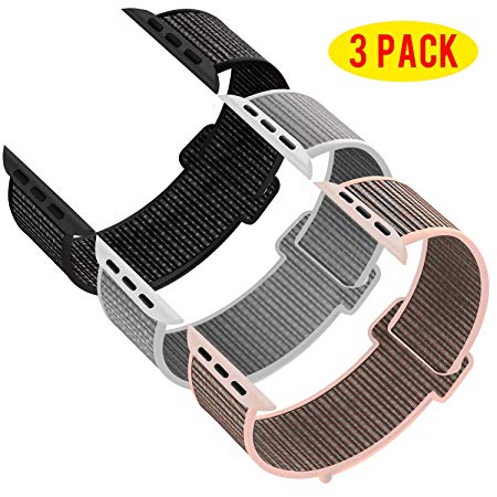 INTENY Pack 3 Compatible with Apple Watch Band 38mm 40mm 42mm 44mm, Sport Band Soft Breathable Nylon Replacement for iWatch Series 5/4/3/2/1