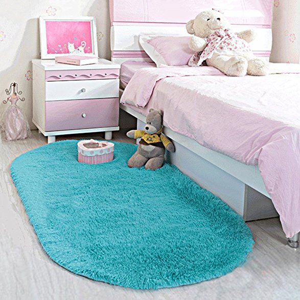 LOCHAS Ultra Soft Children Rugs Room Mat Modern Shaggy Area Rugs Home Decor 2.6' X 5.3', Blue