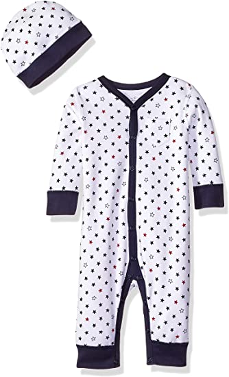 Moon and Back Baby Organic Snap-Front One-Piece Coverall with Cap Set