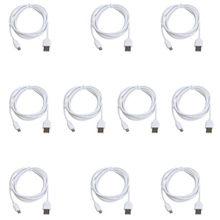 Bulk Power Cord White Micro USB, 10-pack 6ft Charging & Sync Cable