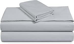 Tribeca Living Cotton Percale Twin XL Size Bed Sheet Set, 300 Thread Count, Extra Deep Pockets, Soft Grey