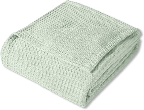 Sweet Home Collection 100% Fine Cotton Blanket Luxurious Basket Weave Stylish Design Soft and Comfortable All Season Warmth, Full/Queen, Mint