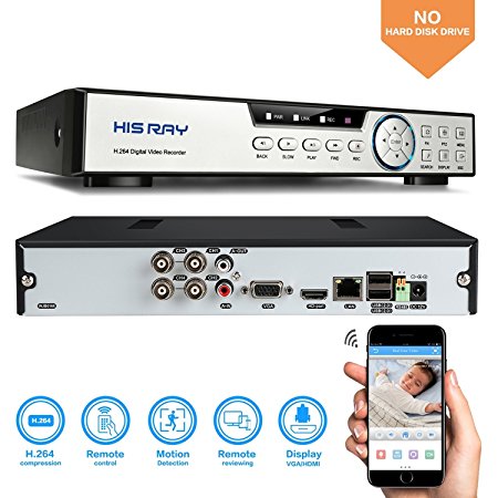 HISRAY 4CH 1080N Hybrid 5-in-1 AHD DVR (1080P NVR 1080N AHD 960H Analog TVI CVI) CCTV Quick QR Code Scan/ Easy Remote View /Motion Detection Email Alerts Home Security Surveillance System (No HDD)
