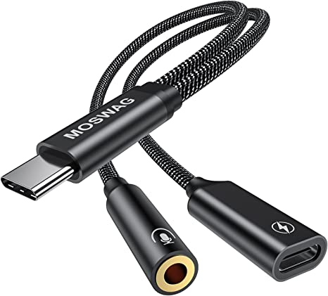 USB C to 3.5mm Headphone with Charging Adapter, 2 in 1 USB C to Aux Audio Jack with PD 60W Fast Charging Dongle Cable Compatible with Samsung S22/S21/S20/S20  Ultra, Note 20/10, Pixel 6/5/4/3