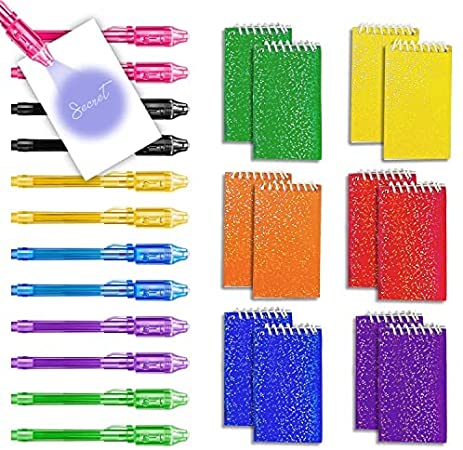 Party Favors for Kids | Set of 12 | Invisible Ink Pen and Mini Notebooks | Goodie Bag Stuffers with Invisible Ink Pens for Unicorn, Dinosaur Birthday Party, Classroom Prizes, Easter Basket Stuffers