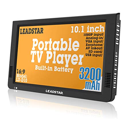 10 Inch Portable Digital DVB-T2 DVB-T TFT HD Screen Freeview LED TV for Car,Caravan,Camping,Outdoor or Kitchen.Built-in Battery Television/Monitor with Multimedia Player Support USB card LEADSTAR
