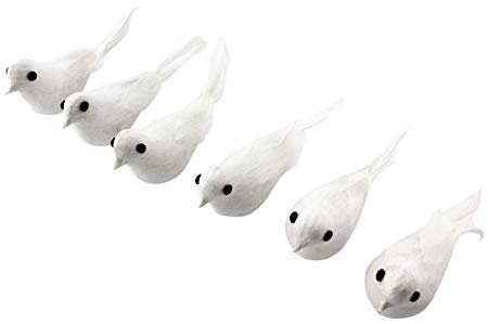 Artificial Doves (6-Pack); White Feathered Mini Birds for Christmas Ornaments, Weddings, Wreaths & Decorative Arts and Crafts