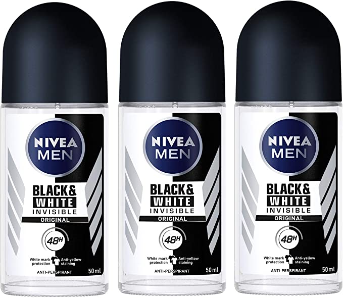 Nivea for Men Deodorant Roll On 1.69 oz (Invisible B&W Power) Pack of 3 by Nivea