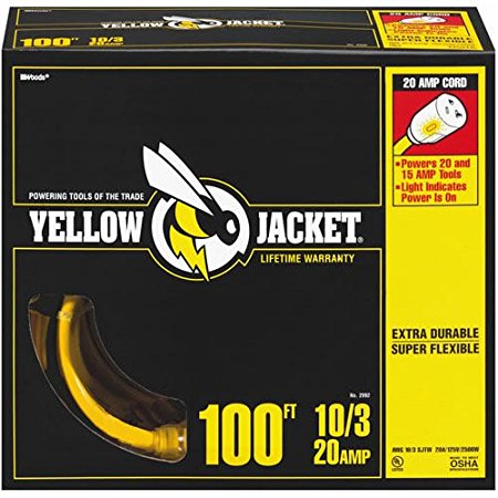 Yellow Jacket 2992 20-Amp Generator Cord with T-Blade 5-20 Lighted Ends, 100-Feet