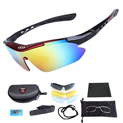 Cycling Glasses - Outdoor Fishing Driving Tennis Golf Baseball Biking Running Sports Sunglasses with 5 Sets of Polarized Lenses UV 400 Protection For Women Men