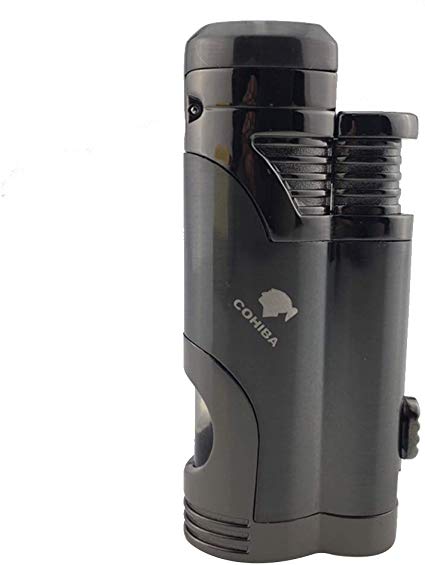 Torch Lighters Butane Refillable High Quality 2 Jet Flame Cigar Lighter with Punch (Gray)